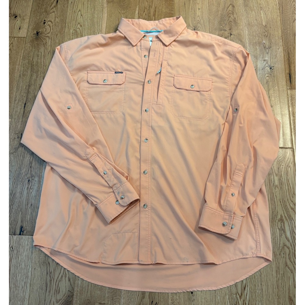 Poncho Outdoors Mens XXL Regular Fit Fishing Shirt Long Sleeve Peach Orange Flaw
